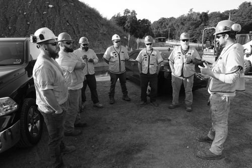 huddled workers